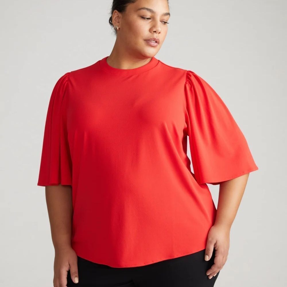 Universal Standard NWT Women's Vermillion Red Bell Sleeve Blouse Sz L